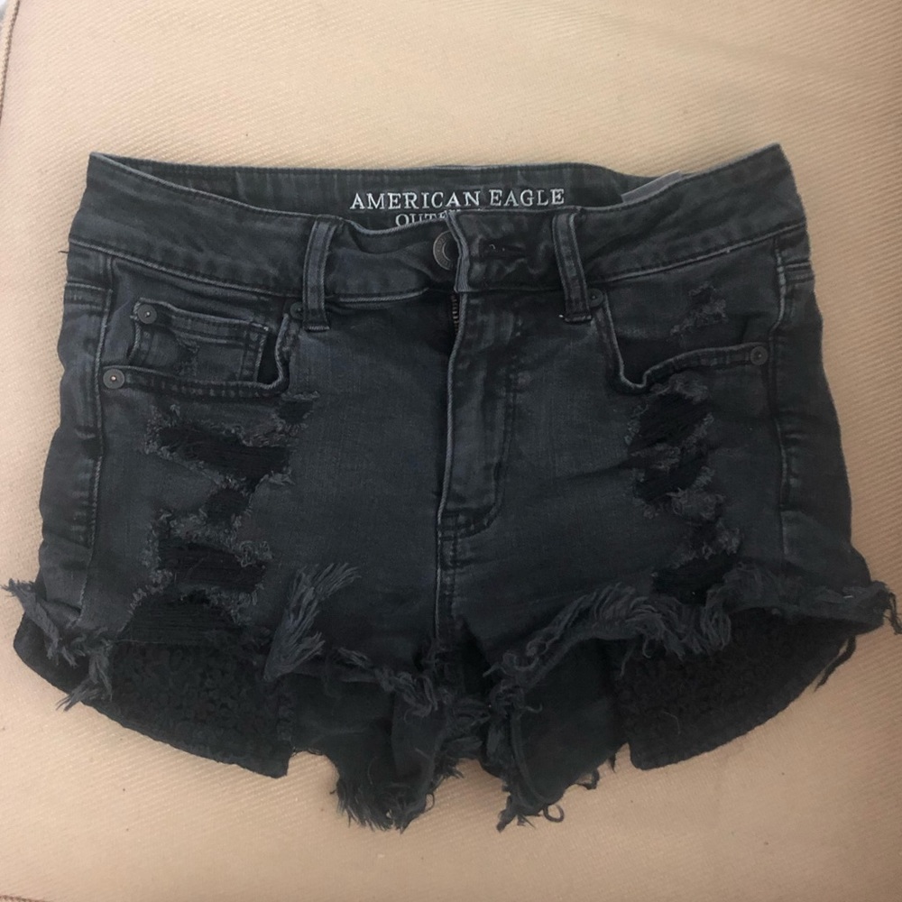 Black American Eagle Cutoff Shorts
